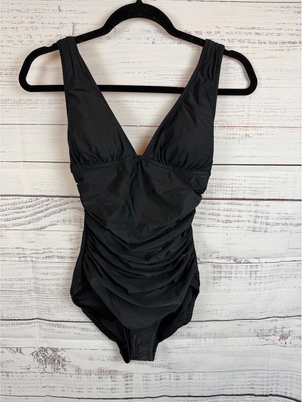 J.CREW black long-torso ruched V-neck one-piece swimsuit size 2 NWT
